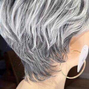 HAIR, Pixie with bangs, Straight, Gray/Silver